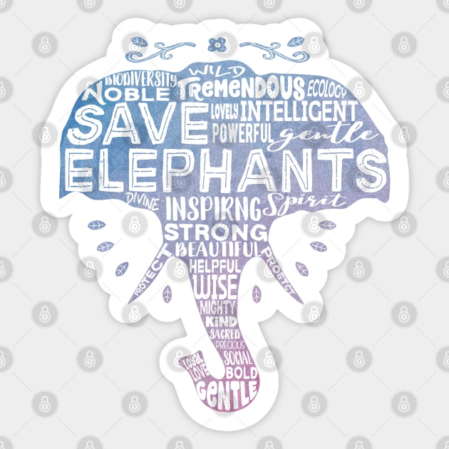 Save Elephants - Boho Watercolor Typography Sticker by Jitterfly